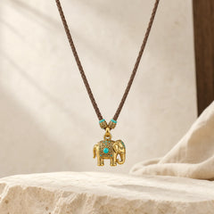 "May Strength Be With You" 24k Gold Plated Brass Elephant Necklace Includes Gift Message Card featuring Elephant Symbol