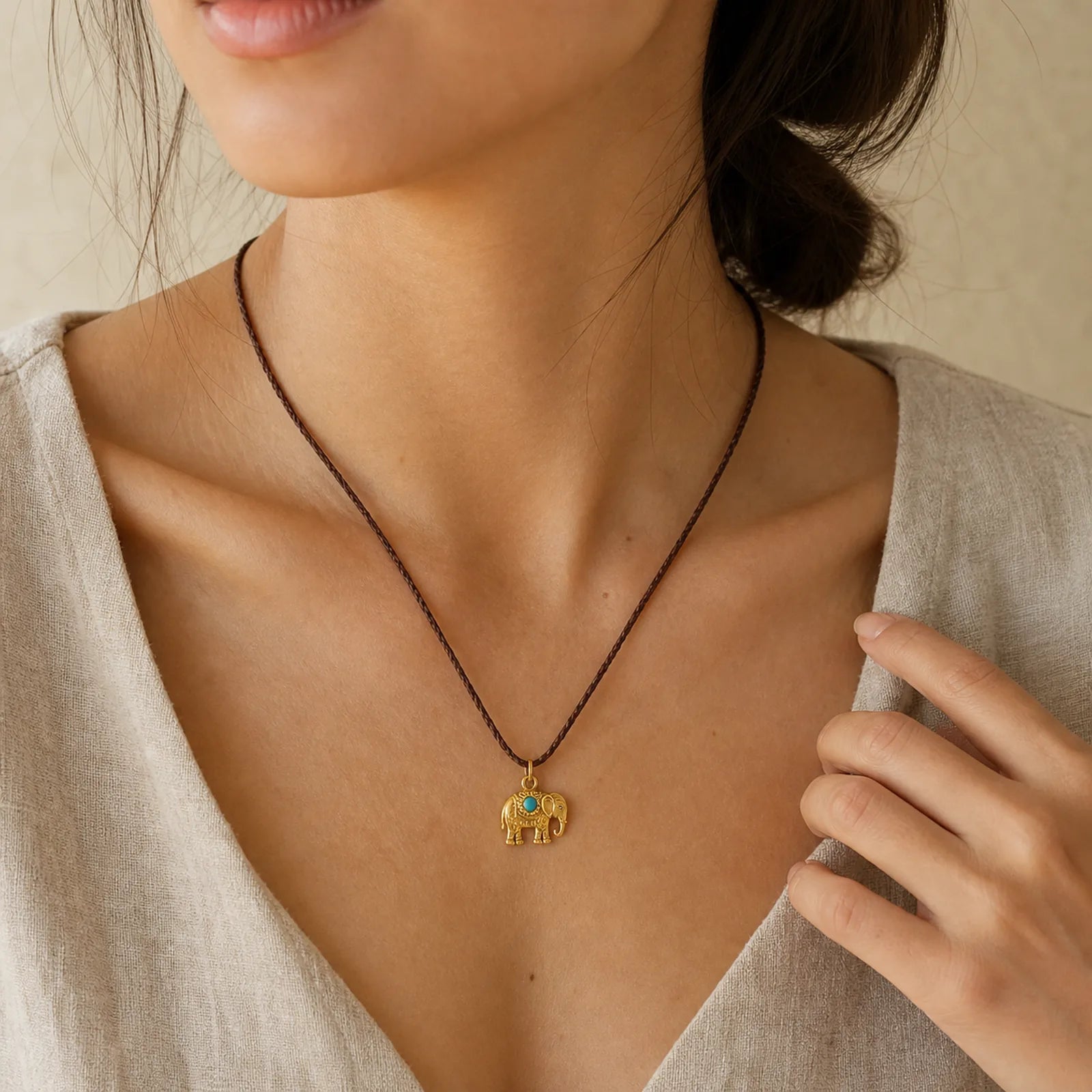 "May Strength Be With You" 24k Gold Plated Brass Elephant Necklace Includes Gift Message Card featuring Elephant Symbol