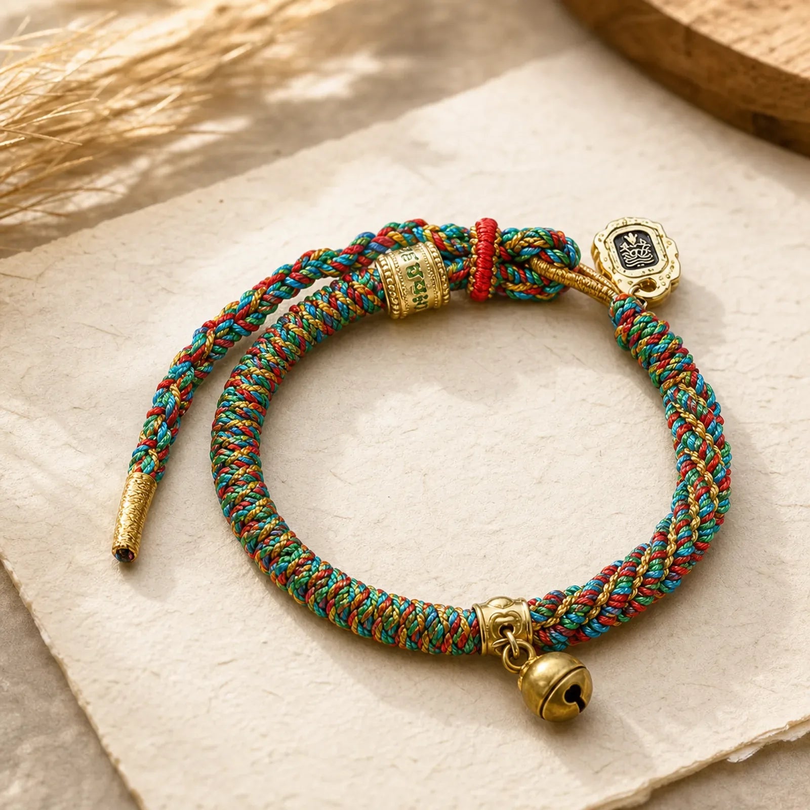 "May Wealth and Wisdom Follow You" String Bracelet Includes Gift Message Card featuring Om, Om Mani Padme Hum, Six True Words (Om Mani Padme Hum)