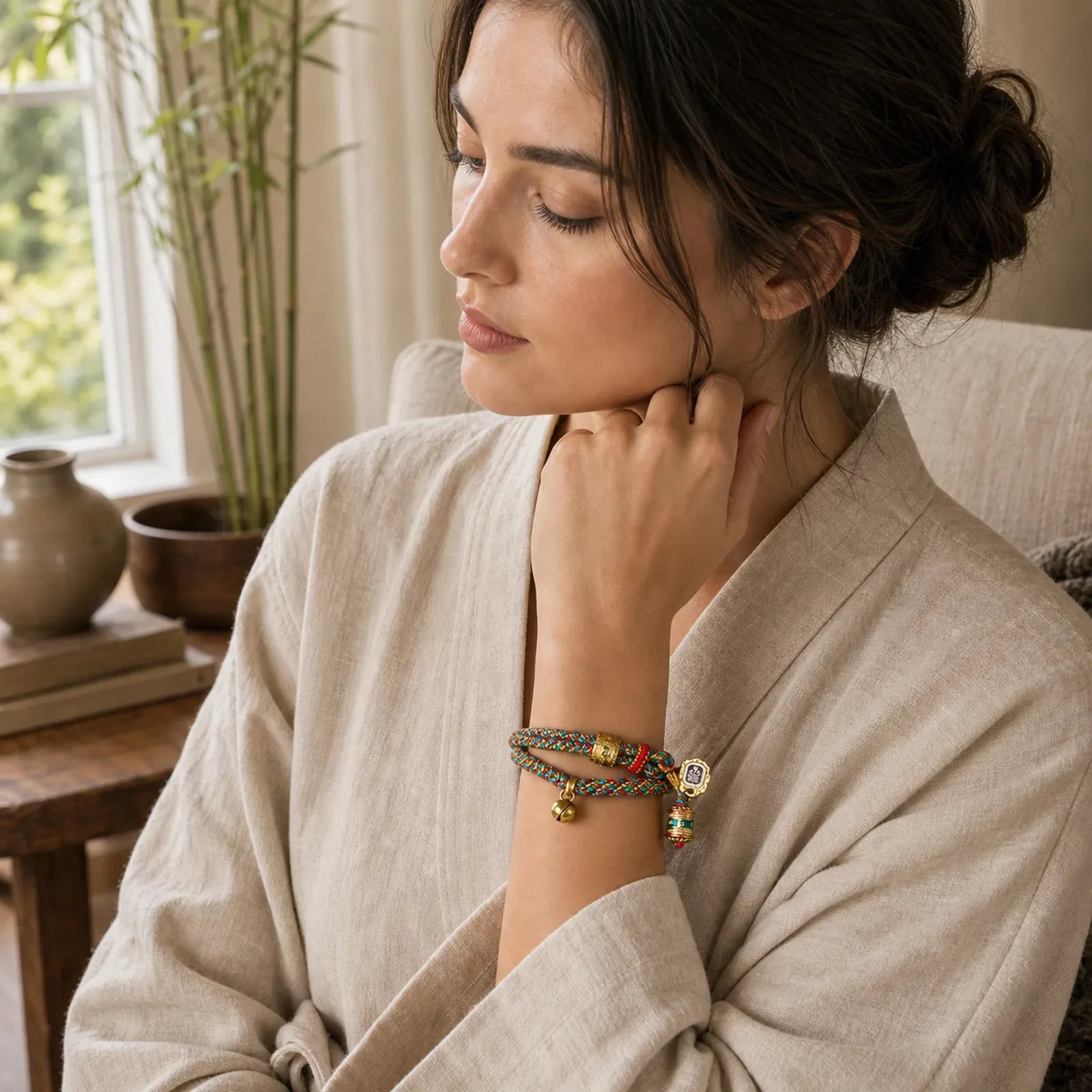 "May Wealth and Wisdom Follow You" String Bracelet Includes Gift Message Card featuring Om, Om Mani Padme Hum, Six True Words (Om Mani Padme Hum)