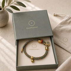"May Wealth and Wisdom Follow You" String Bracelet Includes Gift Message Card featuring Om, Om Mani Padme Hum, Six True Words (Om Mani Padme Hum)