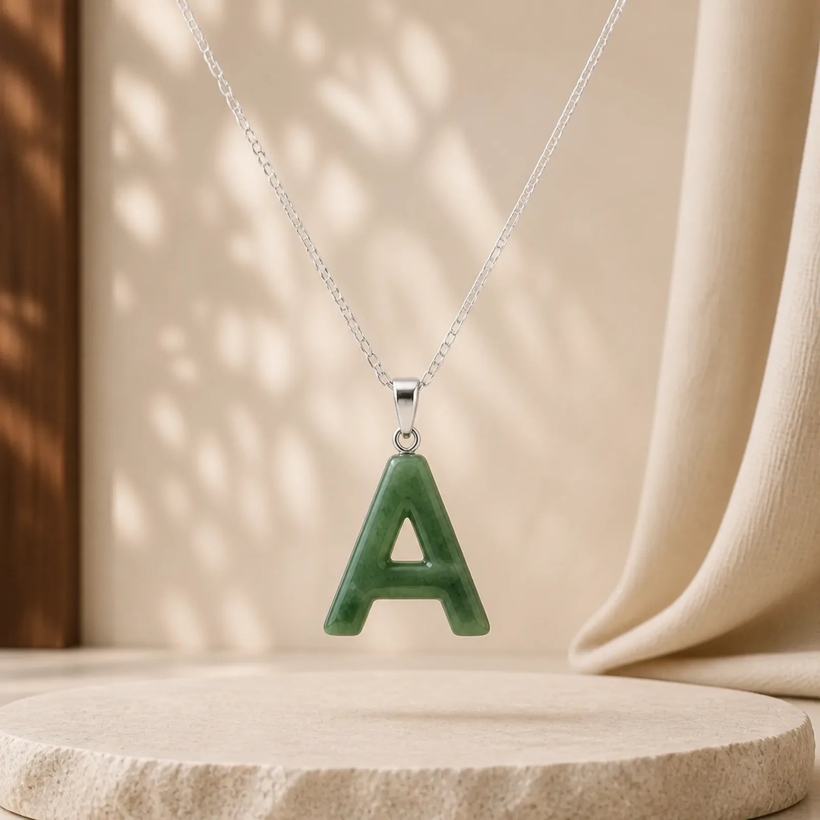 "May You Find Your Own Meaning" Natural A-Z Letter Jade 925 Sterling Silver Chain Necklace Includes Gift Message Card featuring Jade, Silver, Titanium Steel