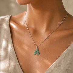 "May You Find Your Own Meaning" Natural A-Z Letter Jade 925 Sterling Silver Chain Necklace Includes Gift Message Card featuring Jade, Silver, Titanium Steel