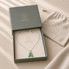 "May You Find Your Own Meaning" Natural A-Z Letter Jade 925 Sterling Silver Chain Necklace Includes Gift Message Card featuring Jade, Silver, Titanium Steel