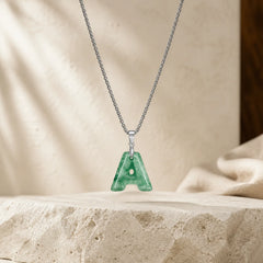 "May You Find Your Own Meaning" Natural A-Z Letter Jade Titanium Steel Chain Necklace Includes Gift Message Card featuring Jade, Titanium Steel