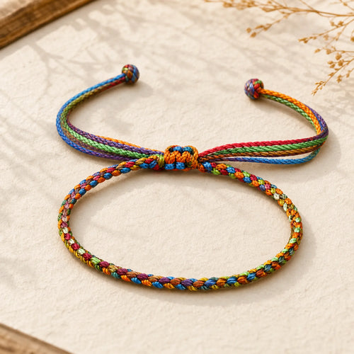 "May all your wishes come true" Lucky Multicolored Bracelet featuring Healthy, Perfect and Wishful Thinking Red String, Red String, Dragon