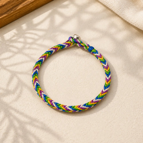 "May everything go your way" Lucky Multicolored Bracelet featuring Five Elements, Red String, Silver
