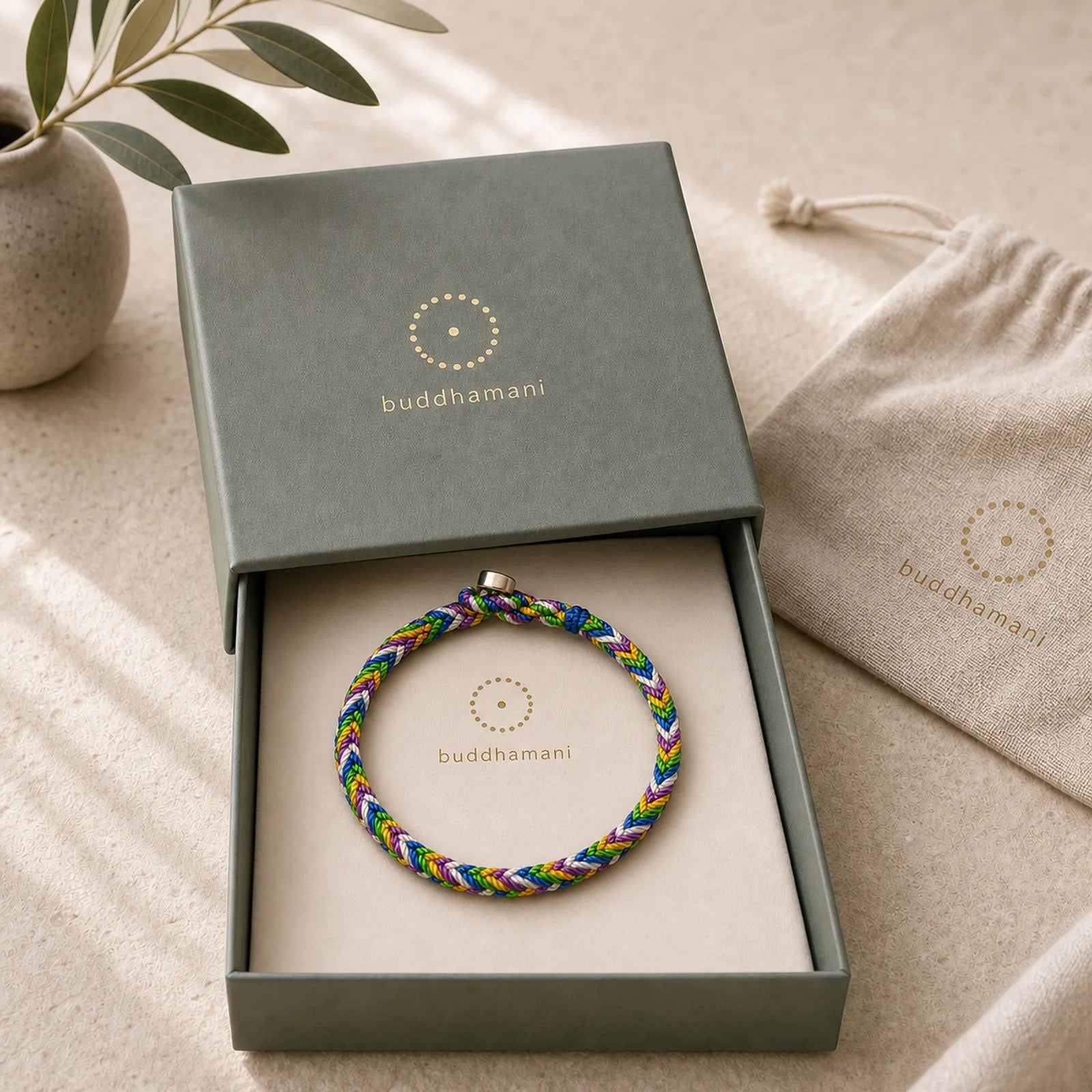 "May everything go your way" Lucky Multicolored Bracelet featuring Five Elements, Red String, Silver
