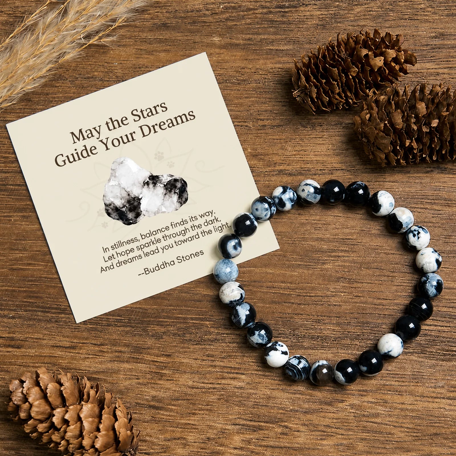 "May the Stars Guide Your Dreams" Orca Agate Bracelet Includes Gift Message Card featuring Orca Agate, Chalcedony