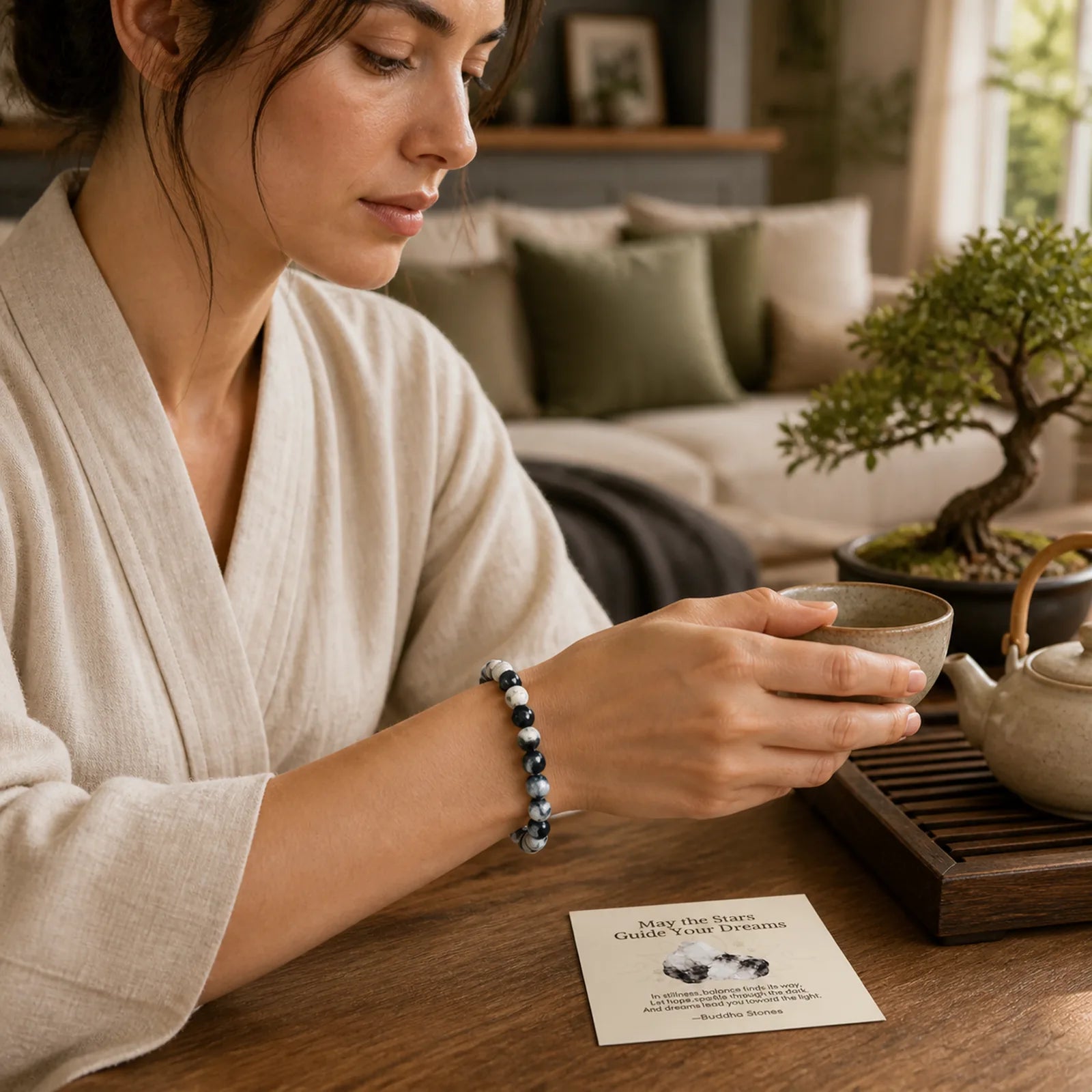 "May the Stars Guide Your Dreams" Orca Agate Bracelet Includes Gift Message Card featuring Orca Agate, Chalcedony