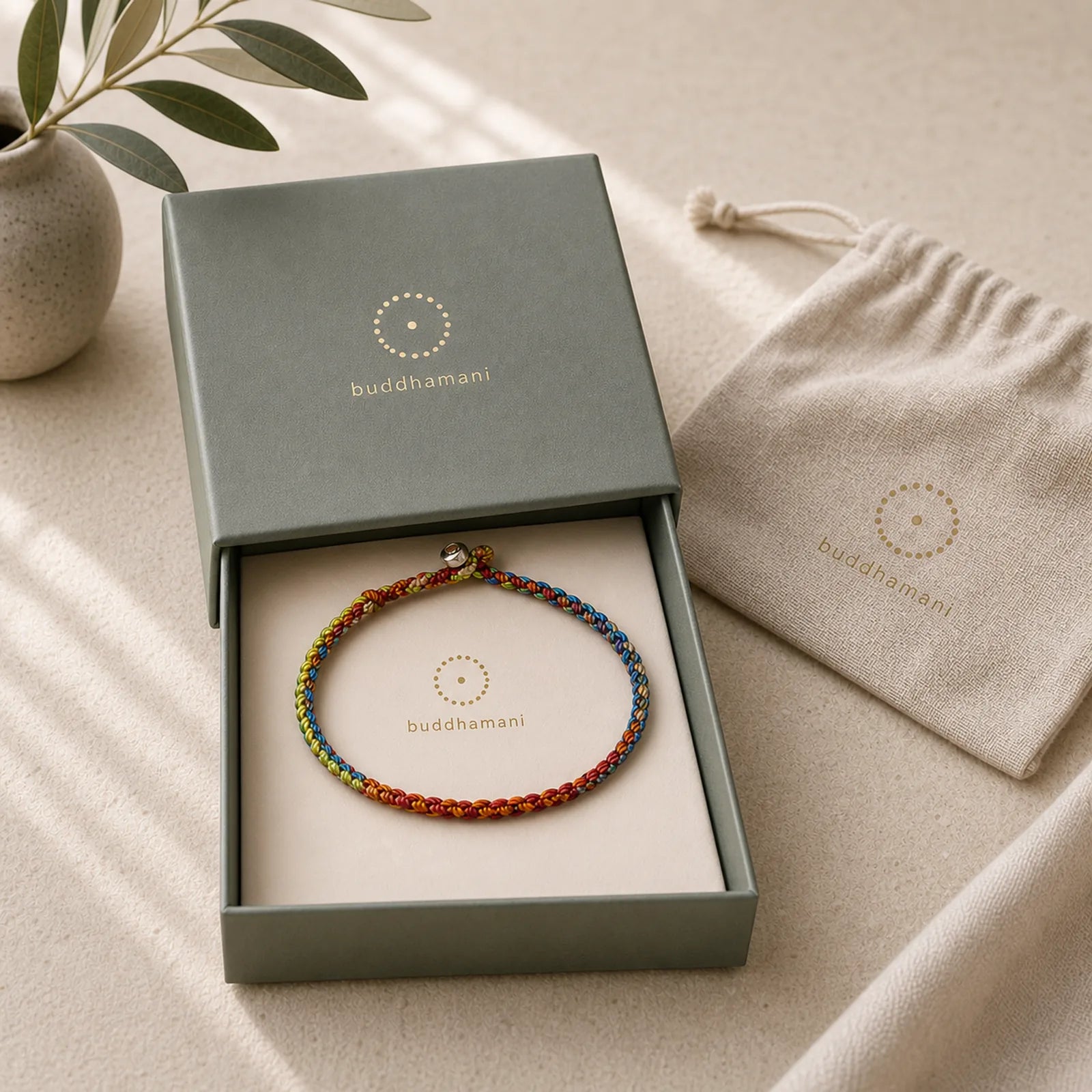 "May you be blessed with peace and safety in all four seasons" Lucky Multicolored Bracelet featuring Healthy, Perfect and Wishful Thinking Red String, Red String, Silver