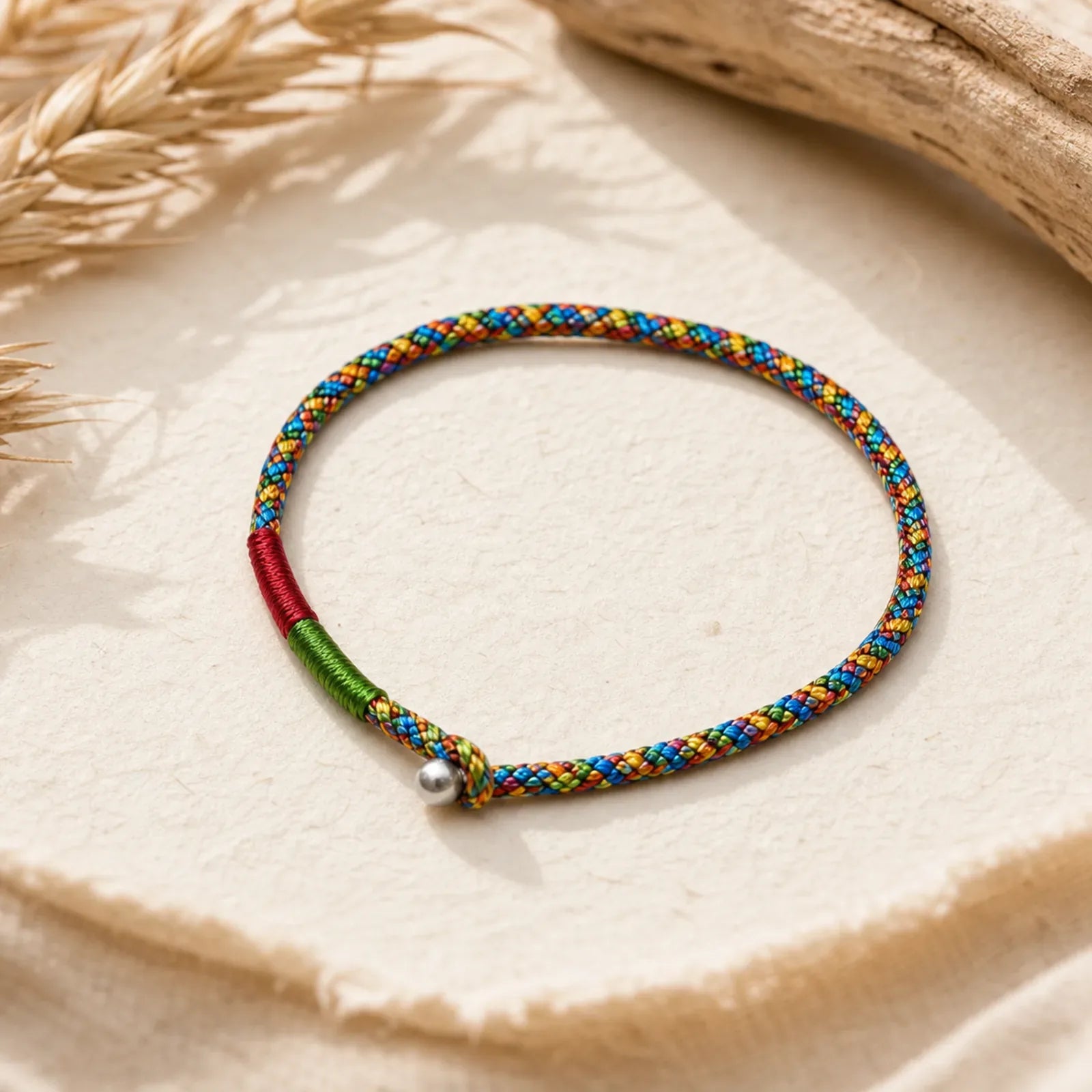 "May you be healthy and happy" Lucky Multicolored Bracelet Includes Gift Message Card featuring Red String, Silver, Dragon