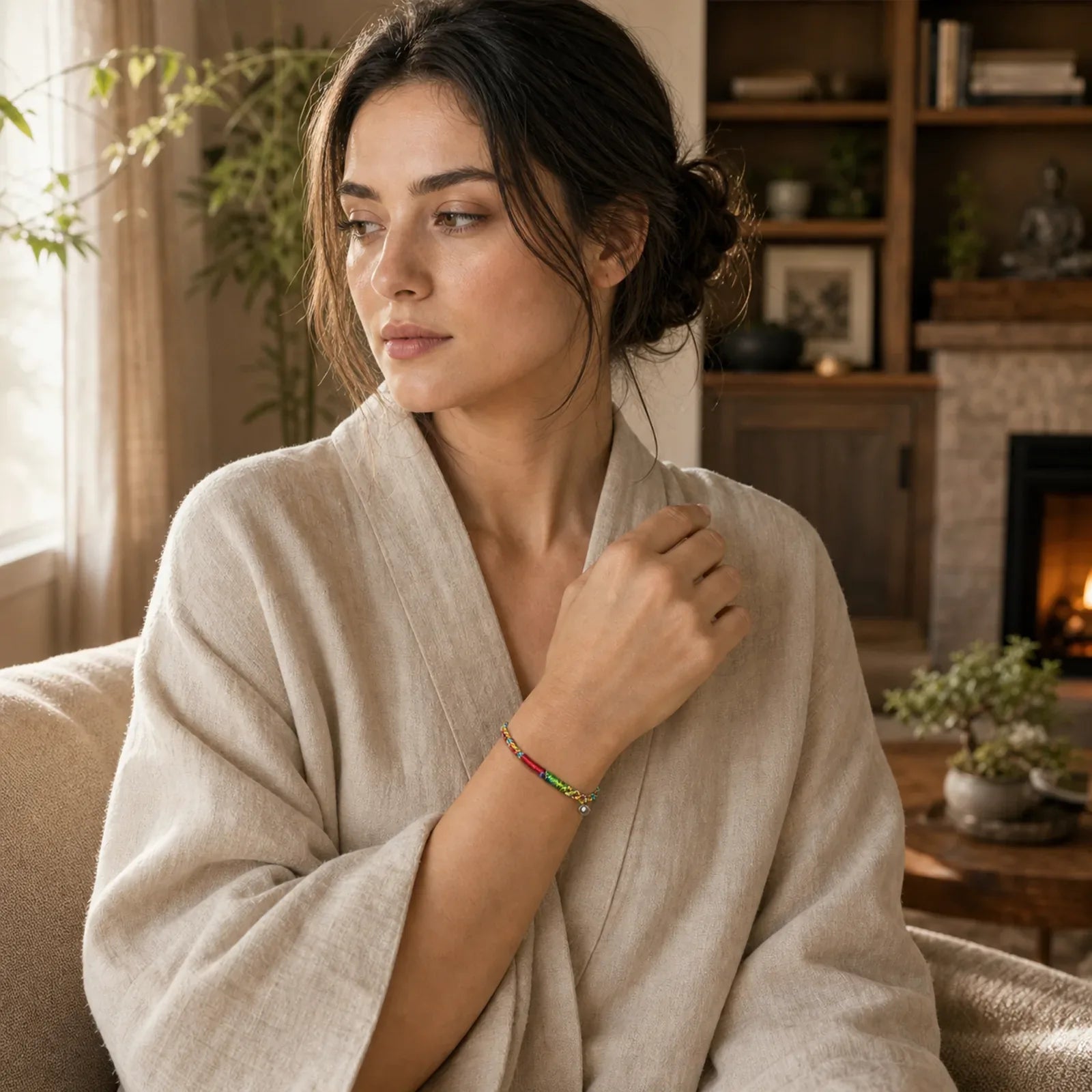 "May you be healthy and happy" Lucky Multicolored Bracelet Includes Gift Message Card featuring Red String, Silver, Dragon
