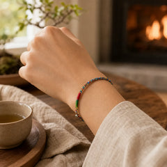 "May you be healthy and happy" Lucky Multicolored Bracelet Includes Gift Message Card featuring Red String, Silver, Dragon