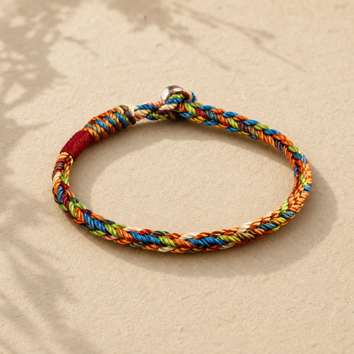 "May you be healthy and happy" Lucky Multicolored Bracelet featuring Red String, Silver, Dragon