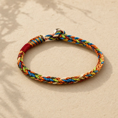 "May you be healthy and happy" Lucky Multicolored Bracelet featuring Red String, Silver, Dragon