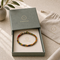 "May you be healthy and happy" Lucky Multicolored Bracelet featuring Red String, Silver, Dragon