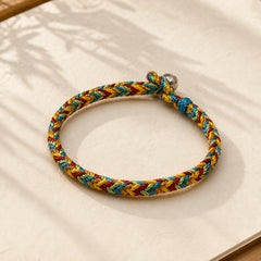 "May you be safe and sound all year round" Lucky Multicolored Bracelet featuring Healthy, Perfect and Wishful Thinking Red String, Red String, Silver