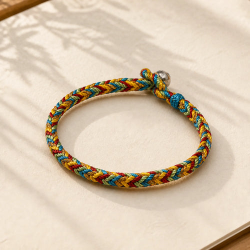 "May you be safe and sound all year round" Lucky Multicolored Bracelet featuring Healthy, Perfect and Wishful Thinking Red String, Red String, Silver