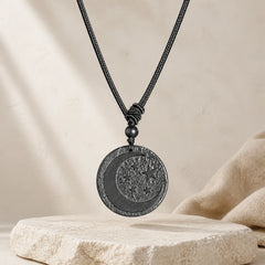 Moon Star Round Design Authentic Shungite Stone Protection Necklace Pendant featuring Shungite Stone (Graphite Stone), Pyrite