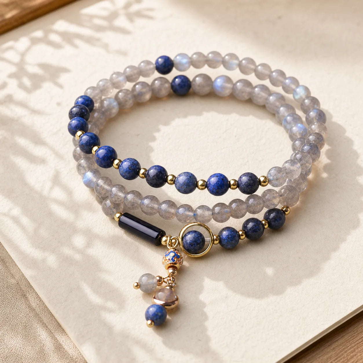 Moonstone Lazurite Calm Healing Positive Bracelet featuring Moonstone, Lapis Lazuli (Lazurite)