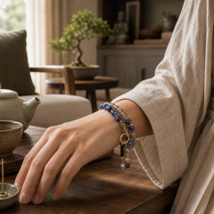 Moonstone Lazurite Calm Healing Positive Bracelet featuring Moonstone, Lapis Lazuli (Lazurite)