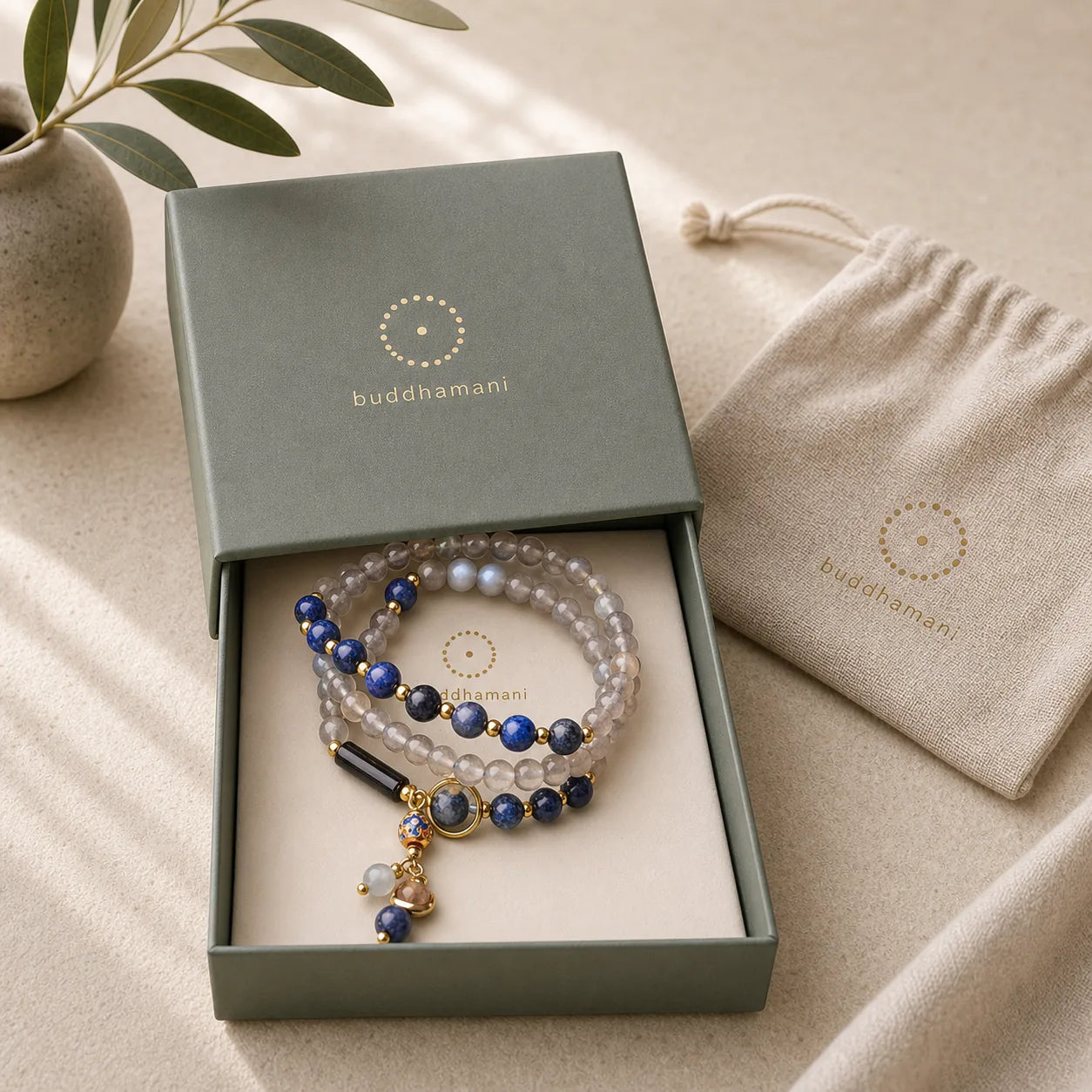 Moonstone Lazurite Calm Healing Positive Bracelet featuring Moonstone, Lapis Lazuli (Lazurite)