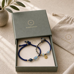 Moonstone PiXiu Blue Tiger Eye Fu Character Healing Couple String Bracelet featuring Moonstone, Pixiu, Blue Tiger Eye