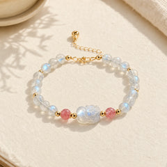 Moonstone Strawberry Quartz PiXiu Healing Bracelet featuring Moonstone, Strawberry Quartz, Pixiu