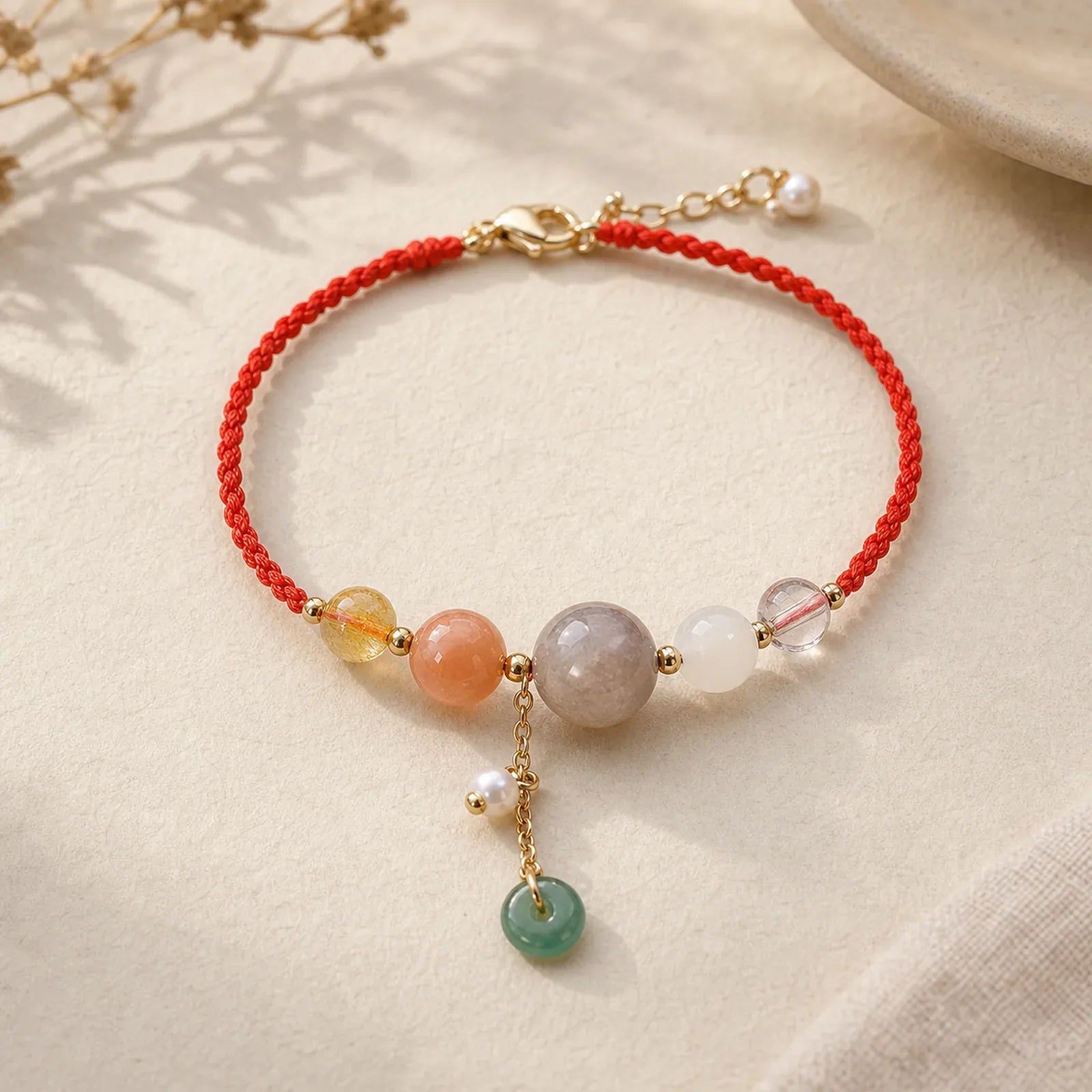 Moonstone Sunstone Beads Peace Buckle Charm Healing Bracelet featuring Moonstone, Peace Buckle, Copper