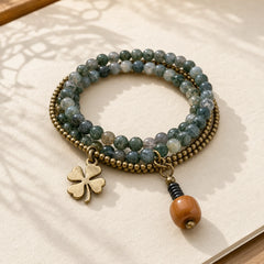 Moss Agate Copper Lucky Multilayer Bracelet featuring Moss Agate, Copper, Topaz