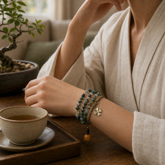 Moss Agate Copper Lucky Multilayer Bracelet featuring Moss Agate, Copper, Topaz