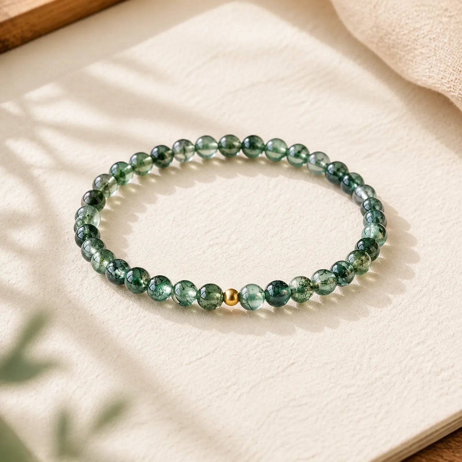 Moss Agate Lucky Bead Soothing Bracelet featuring Moss Agate