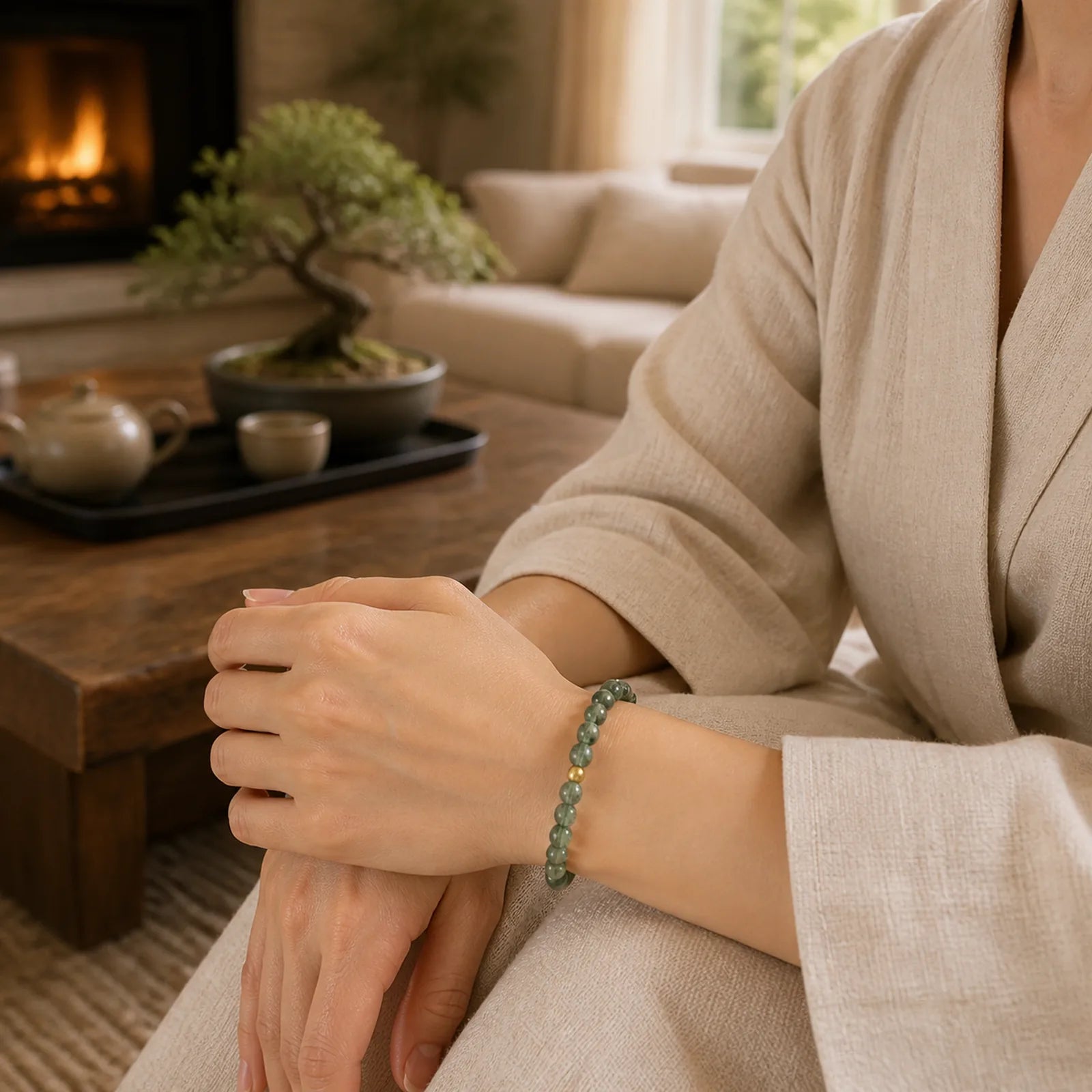 Moss Agate Lucky Bead Soothing Bracelet featuring Moss Agate