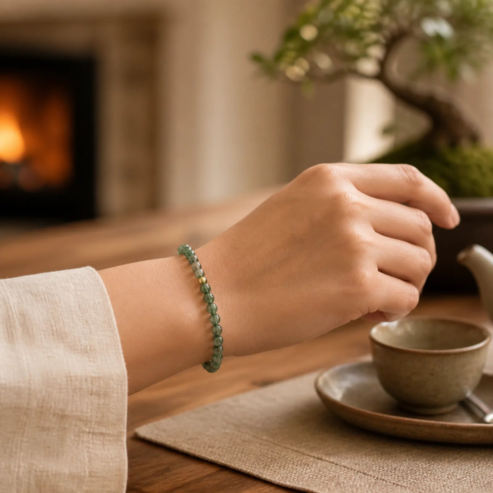 Moss Agate Lucky Bead Soothing Bracelet featuring Moss Agate