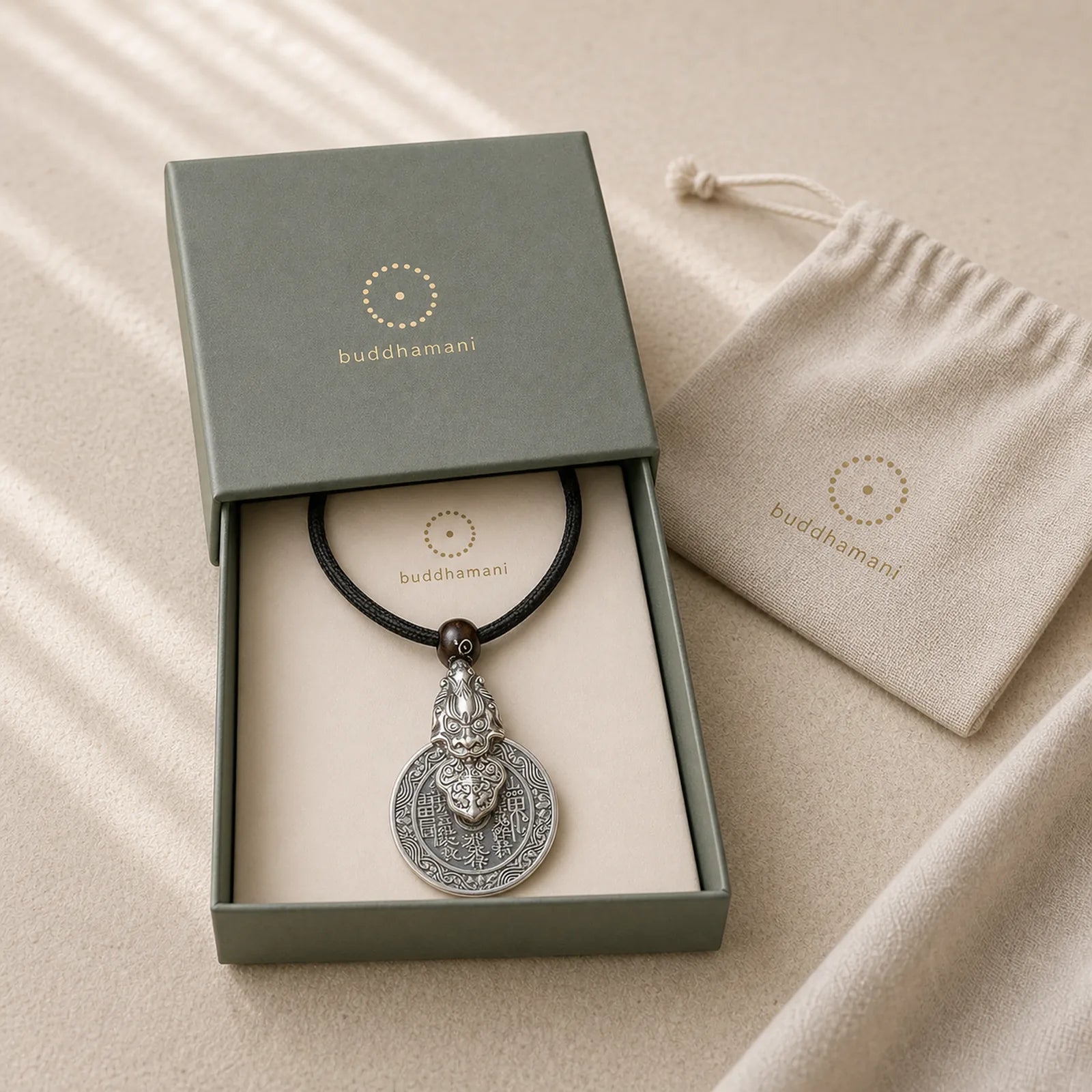 Mountain Ghosts Spend Money Bagua Design Copper Pixiu Harmony Necklace Pendant featuring Bagua, Copper, Pixiu
