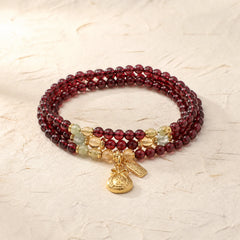 Multi Layered Natural Garnet Jade Coin Money Bag Attracting Wealth Protection Bracelet featuring Garnet, Jade, Citrine