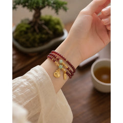 Multi Layered Natural Garnet Jade Coin Money Bag Attracting Wealth Protection Bracelet featuring Garnet, Jade, Citrine