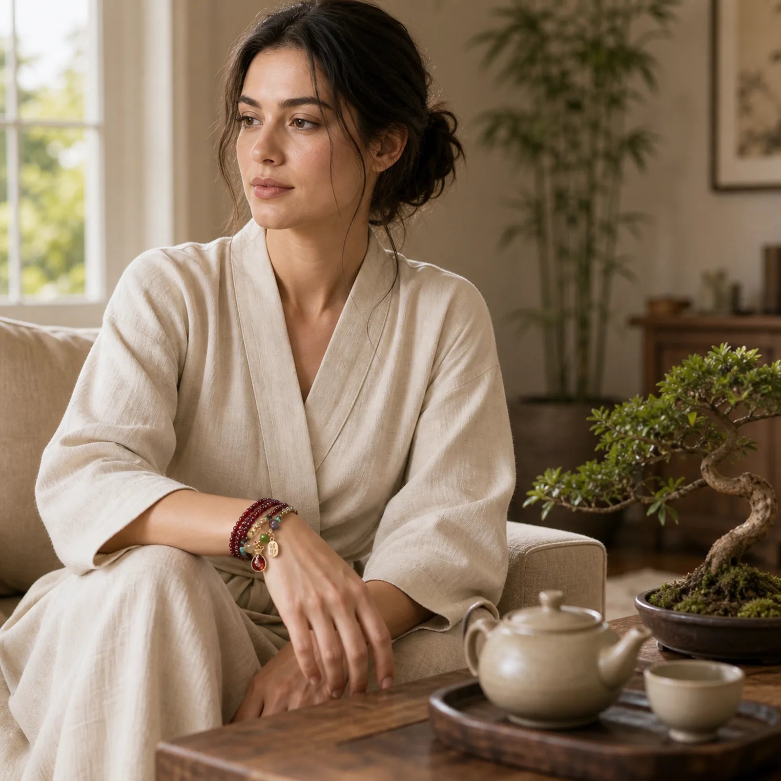 Multi Layered Natural Garnet Jade Coin Money Bag Attracting Wealth Protection Bracelet featuring Garnet, Jade, Citrine