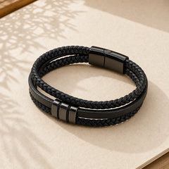 Multi-layered Cross-woven Design Leather Titanium Steel Balance Bracelet featuring Titanium Steel