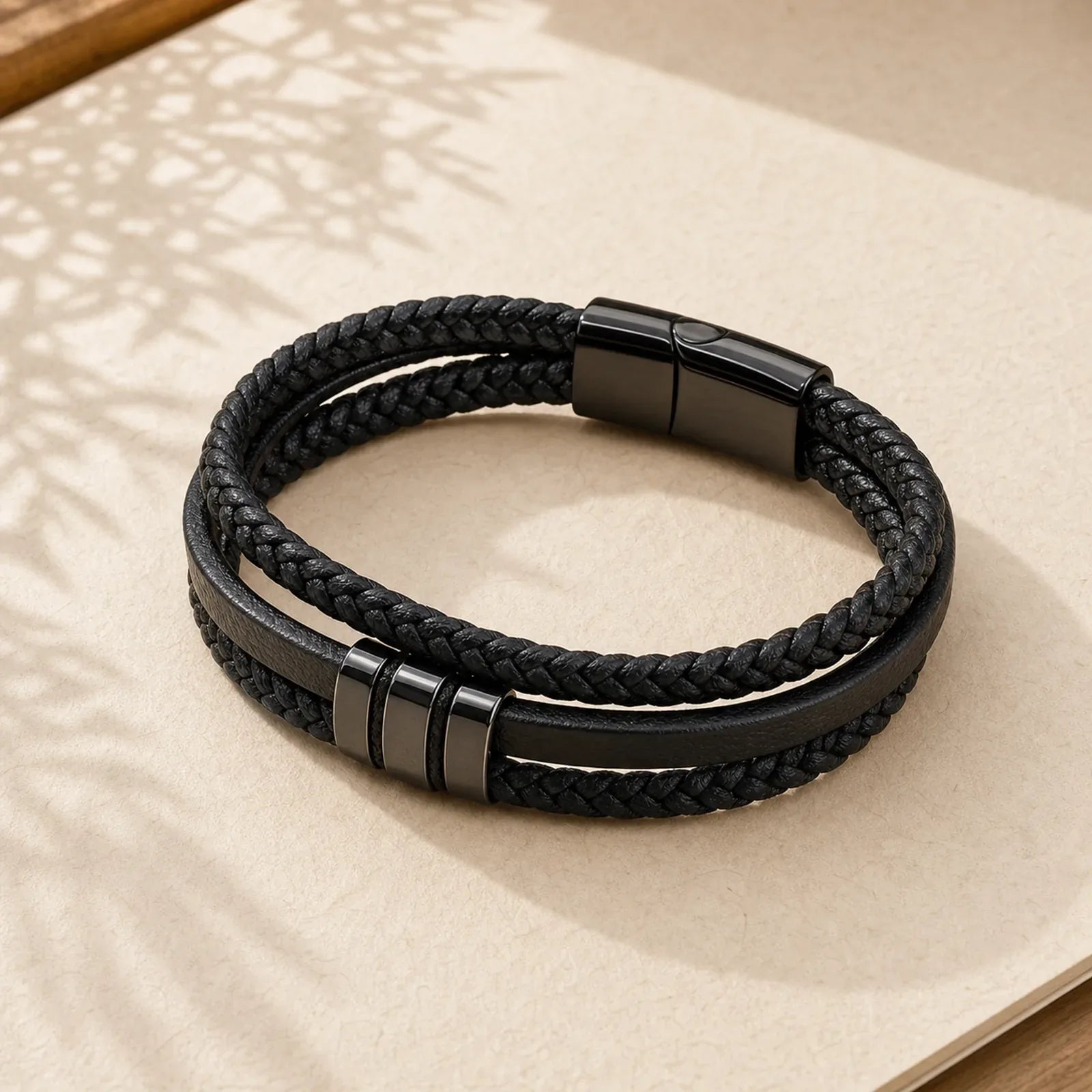 Multi-layered Cross-woven Design Leather Titanium Steel Balance Bracelet featuring Titanium Steel