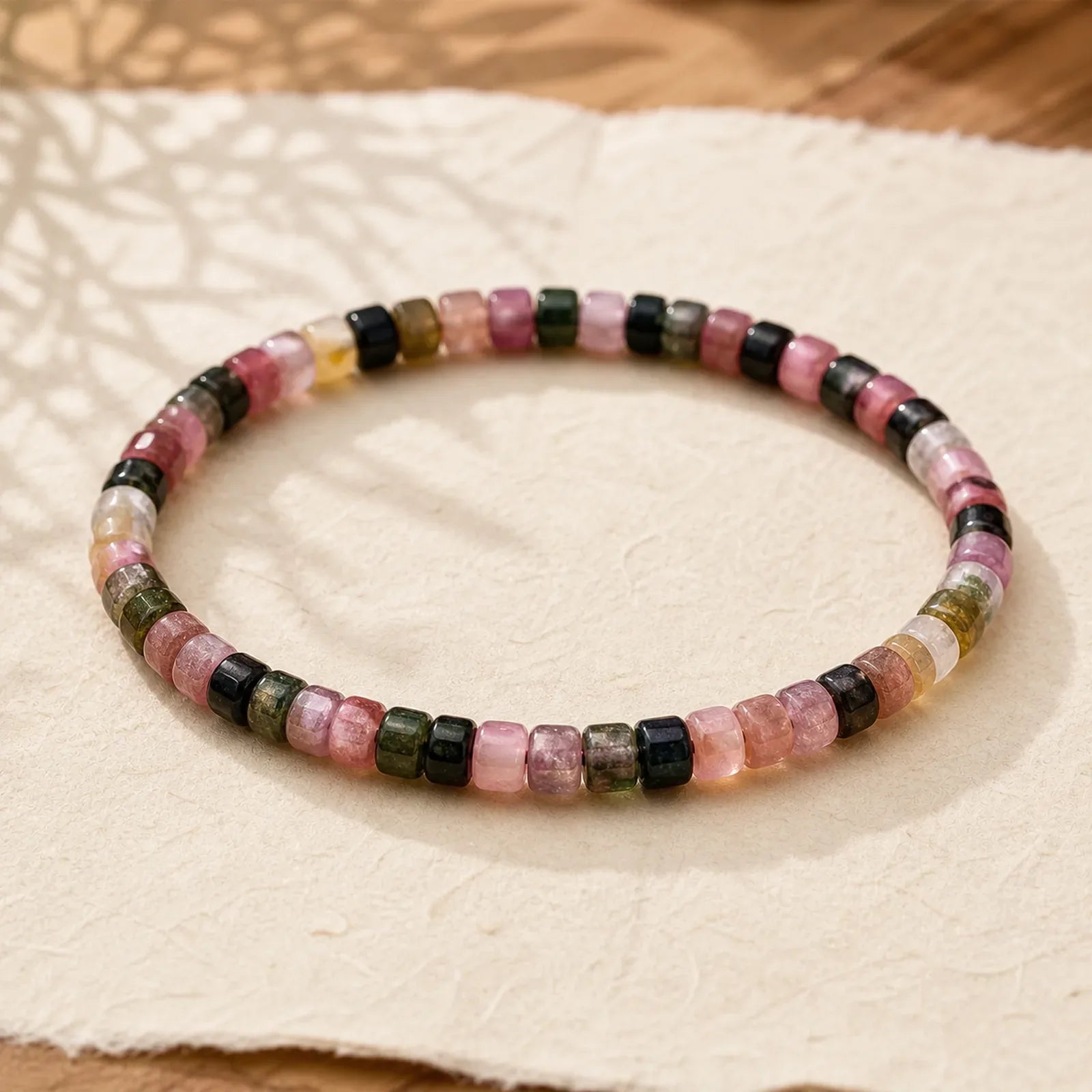 Multicolor Tourmaline Protection Faceted Tablet Bead Bracelet featuring Tourmaline