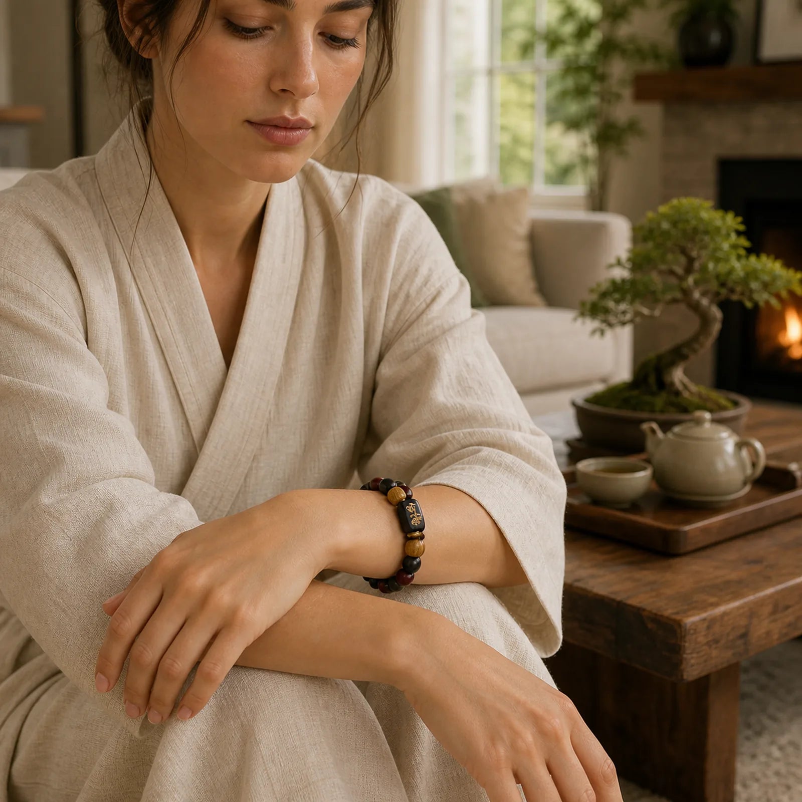 Multicolored Green Sandalwood Ebony Wood Red Sandalwood Peace Bracelet featuring Green Sandalwood, Sandalwood, Ebony Wood