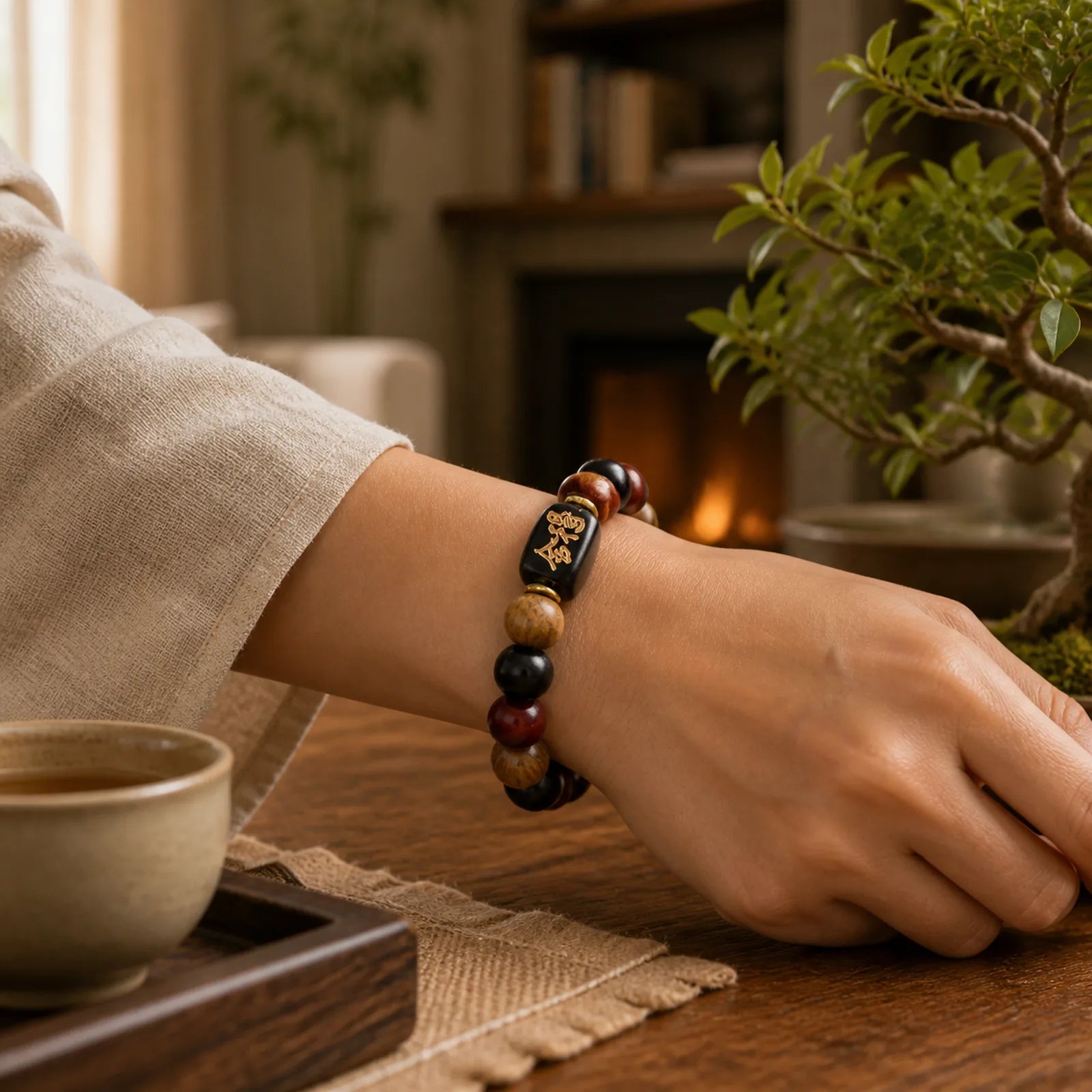 Multicolored Green Sandalwood Ebony Wood Red Sandalwood Peace Bracelet featuring Green Sandalwood, Sandalwood, Ebony Wood