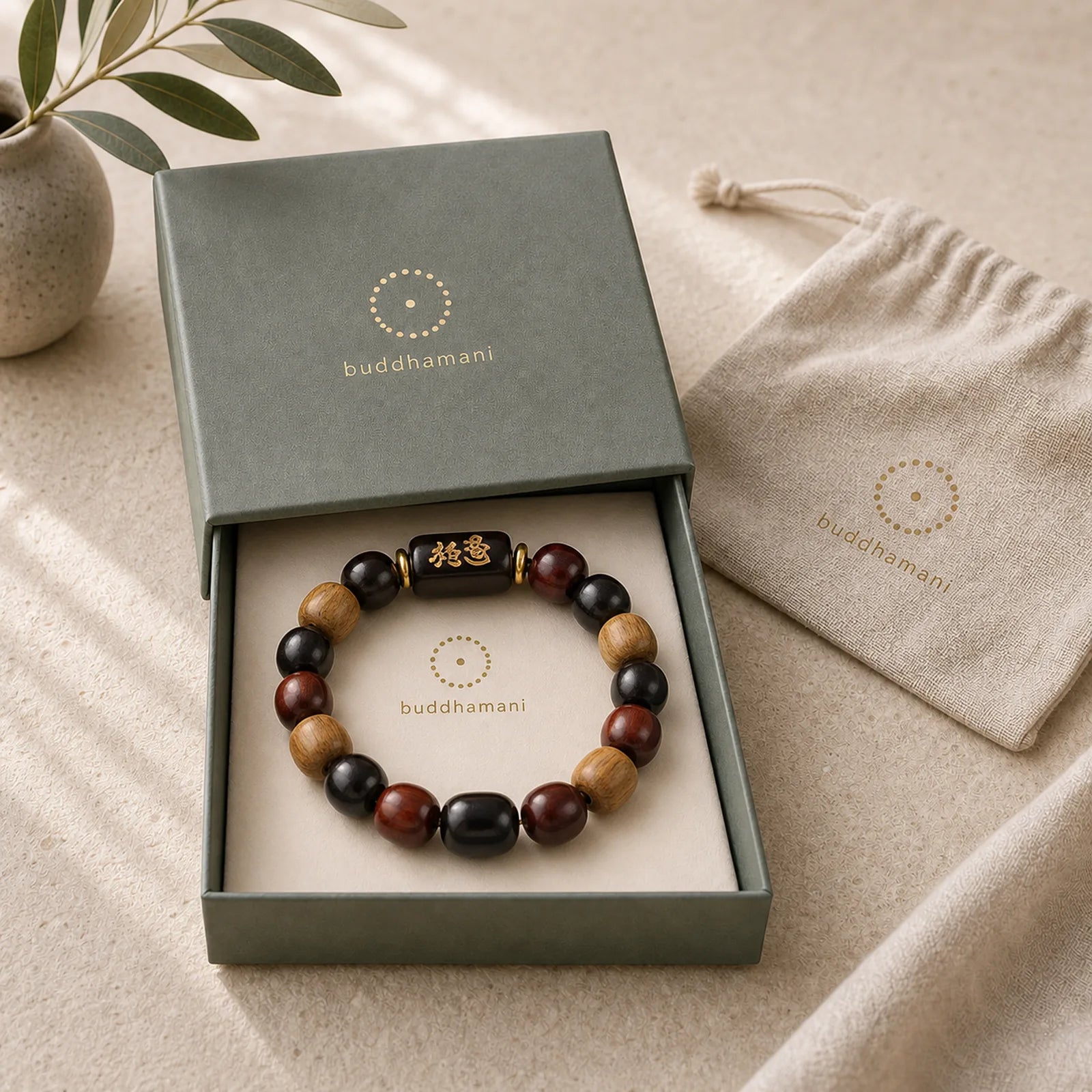 Multicolored Green Sandalwood Ebony Wood Red Sandalwood Peace Bracelet featuring Green Sandalwood, Sandalwood, Ebony Wood