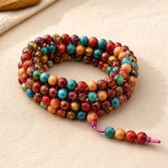 Multicolored Lacquer 108 Mala Beads Craft Sandalwood Protection Multilayer Bracelet featuring Sandalwood, Bamboo