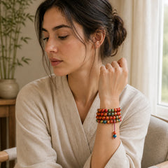 Multicolored Lacquer 108 Mala Beads Craft Sandalwood Protection Multilayer Bracelet featuring Sandalwood, Bamboo