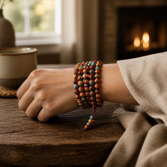 Multicolored Lacquer 108 Mala Beads Craft Sandalwood Protection Multilayer Bracelet featuring Sandalwood, Bamboo