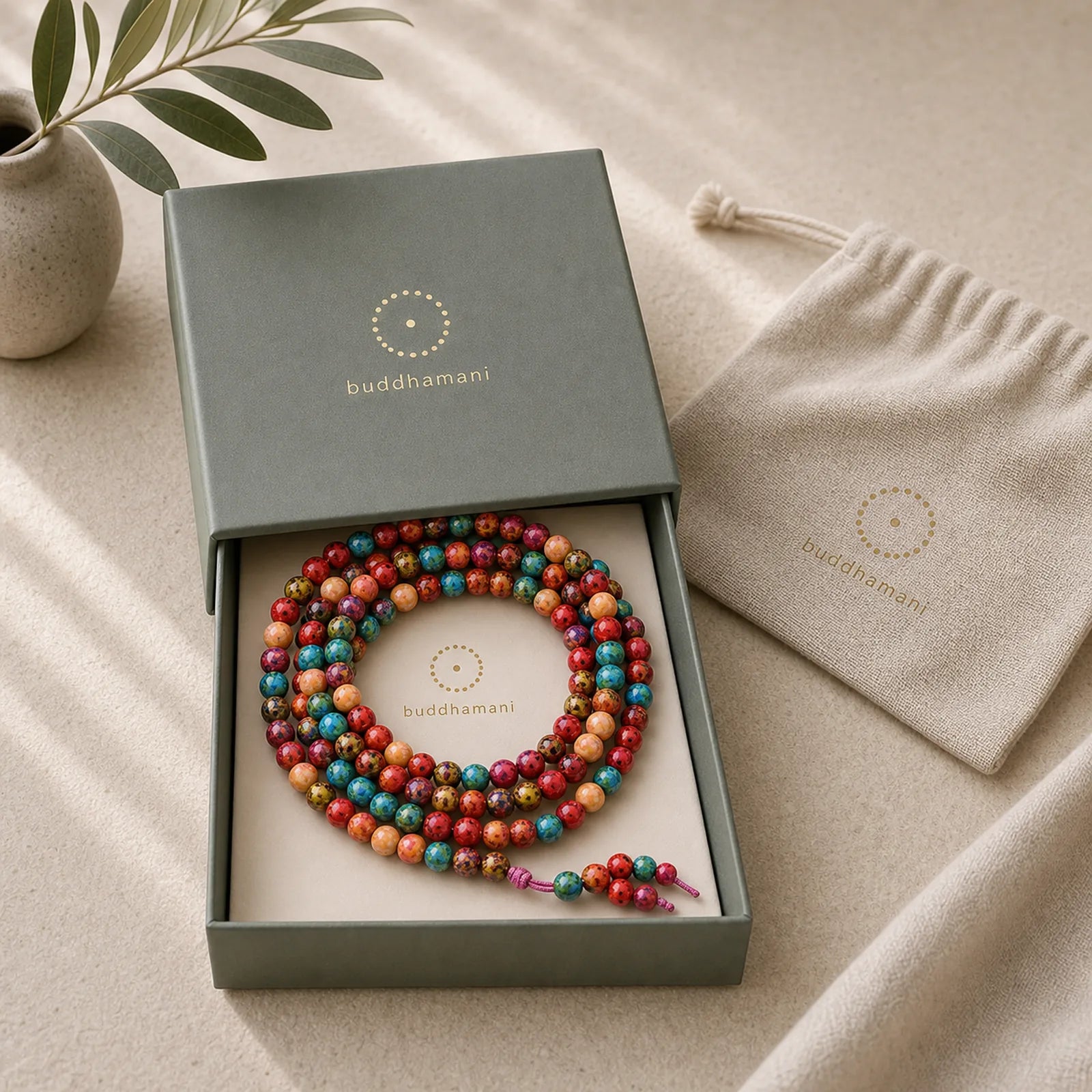 Multicolored Lacquer 108 Mala Beads Craft Sandalwood Protection Multilayer Bracelet featuring Sandalwood, Bamboo