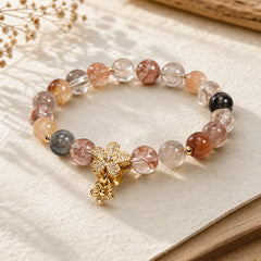 Multicolored Rutilated Quartz Citrine Wealth Protection Flower Bracelet featuring Rutilated Quartz, Citrine